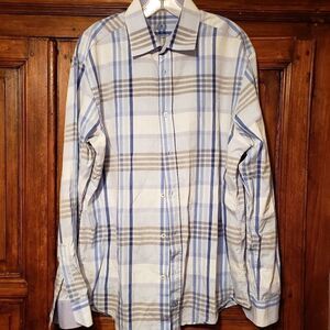 Bugatchi Plaid Button Down Shirt Flip Cuff Shirt